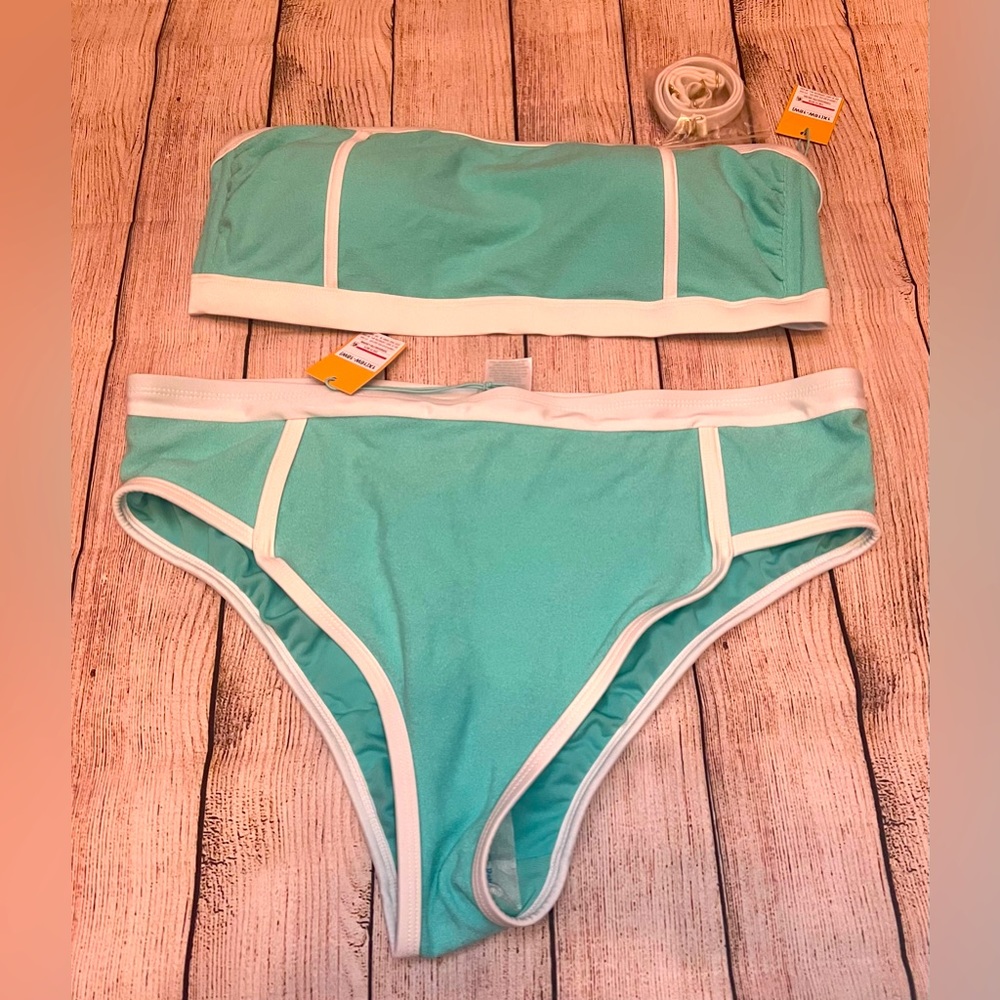 SALE-NWT Teal & White Bikini, 1X (16W-18W) Swim Suit, plus size, FINAL MARKDOWN! - Picture 2 of 7